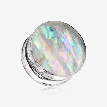 A Pair of Mother of Pearl Inlay Double Sided Ear Gauge Plug-Clear Gem/White
